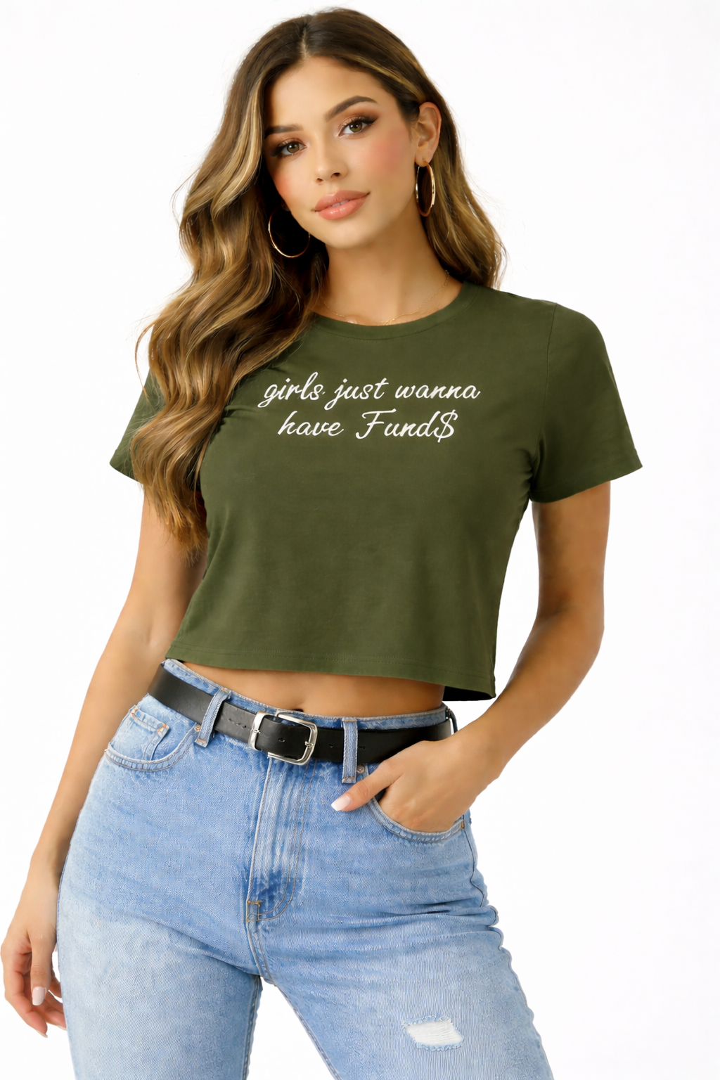 Girls Just Wanna Have Fund$ Jersey Crop Tee